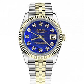 Rolex 36mm Datejust Blue Mother Of Pearl Diamond Dial Two Tone Jubilee Deployment Buckle