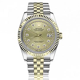 Rolex 36mm Datejust Champagne Diamond Face with Fluted Bezel Two Tone Jubilee Watch