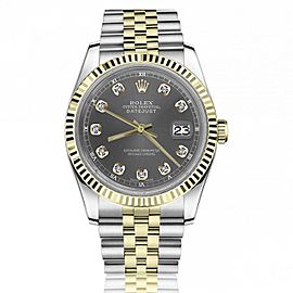 Rolex 36mm Datejust Dark Grey Dial with Diamond Accent Jubilee Band Two Tone Watch