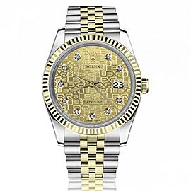 Rolex 36mm Datejust Champagne Discreet Jubilee Design Dial with Diamond Numbers 2 Tone Watch