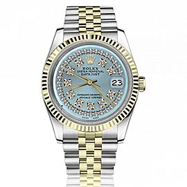 Rolex 36mm Datejust Ice Blue String Diamond Dial 2 Tone Jubilee Watch 16013