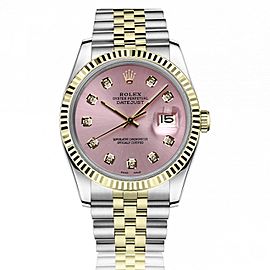 Rolex 36mm Datejust Metallic Pink Diamond Dial 18k Yellow Gold & Stainless Steel Watch 16013