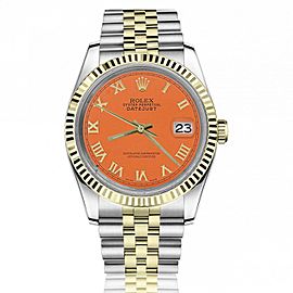 Rolex 36mm Datejust Orange Dial with Roman Numerals Two Tone Jubilee Watch