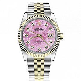 Rolex 36mm Datejust Pink Flower Diamond Face Stainless Steel & 18k Gold Watch