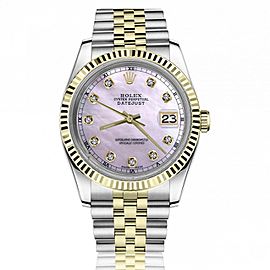 Rolex 36mm Datejust Pink Mother Of Pearl Dial with Diamond Accent Two Tone Watch