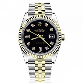 Rolex Oyster Perpetual Datejust 36mm Black Dial with Diamond Numbers Jubilee Two Tone Watch