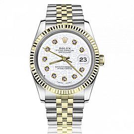 Rolex Oyster Perpetual Datejust Discreet Jubilee Design White Dial with Diamonds 2 Tone 36mm Watch