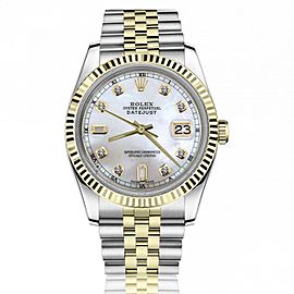 Rolex 36mm Datejust White Mother Of Pearl Dial with Baguettes & Round Diamonds