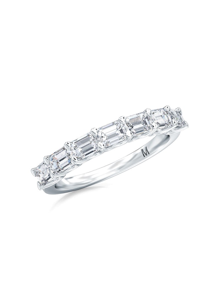 1.50 Ct Emerald Cut Horizontally Set Lab Grown Diamond Seven Stone Band Ring in 14K White Gold 