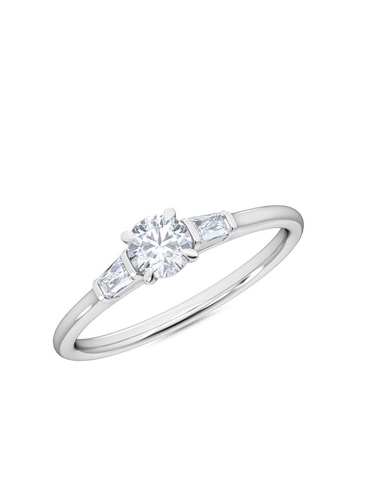 0.30 Ct Round and Baguette Cut Petite Lab Grown Diamond Ring in 14K White Gold (E-F, VS1-VS2, 0.30 cttw) by MadeForUs