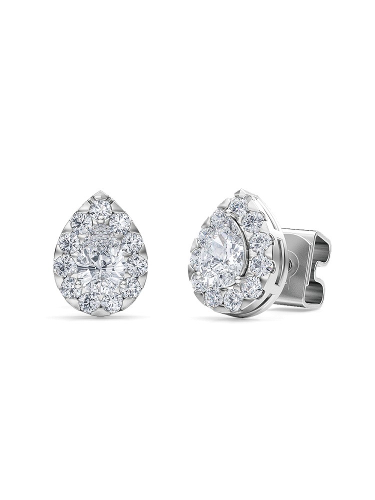 0.50 Ct Pear Shape Lab-Grown Diamond Halo Earrings set in 14K White Gold 
