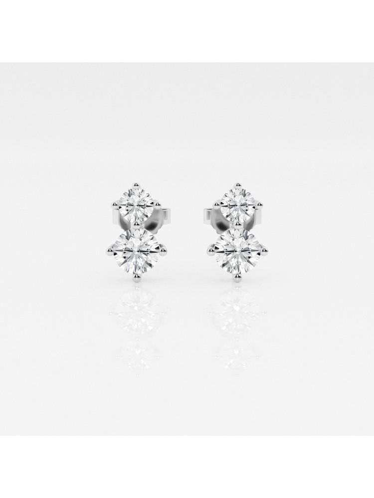 1.00 ct.tw. Round Diamond Two Stone Stud Earrings 14K Rose Gold