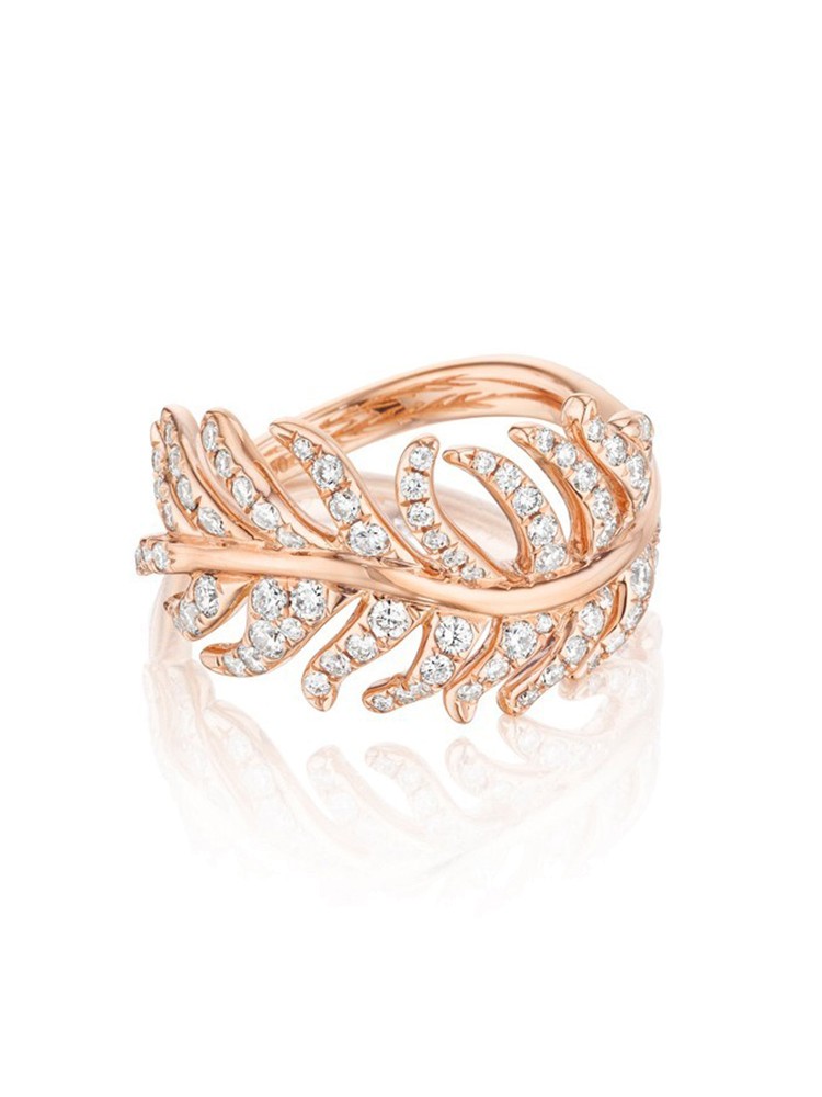 18K Gold Phoenix Feather Center Pave Diamond Ring