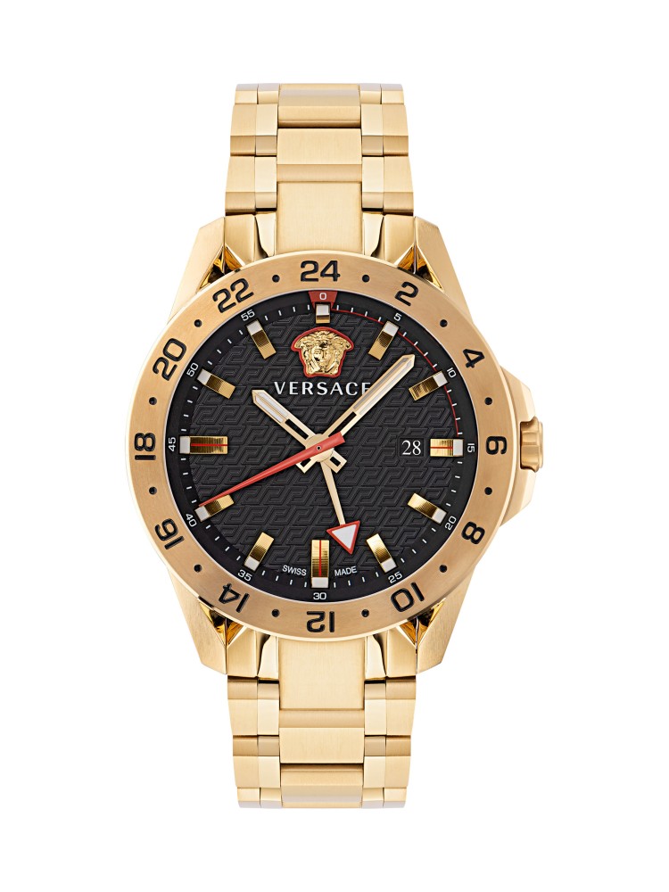 Sport Tech GMT 45MM Yellow Gold Black Guilloché Dial Mens Watch