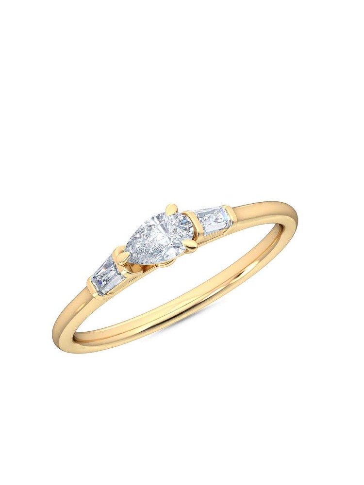 0.30 Ct Horizontal Pear and Baguette Cut Petite Lab Grown Diamond Ring in 14K Yellow Gold 