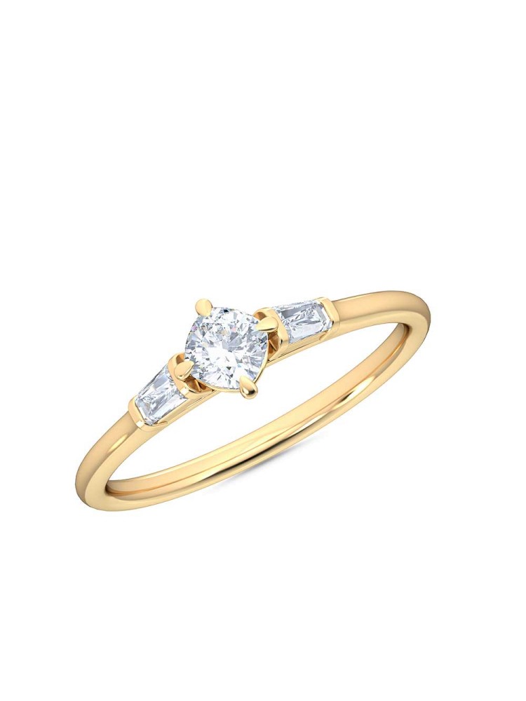 0.30 Ct Cushion Cut North-South and Baguette Cut Petite Lab Grown Diamond Ring in 14K Yellow Gold 