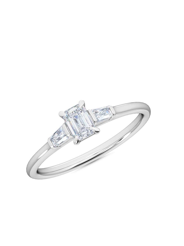 0.30 Ct Emerald and Baguette Cut Petite Lab Grown Diamond Ring in 14K White Gold (E-F, VS1-VS2, 0.30 cttw) by MadeForUs