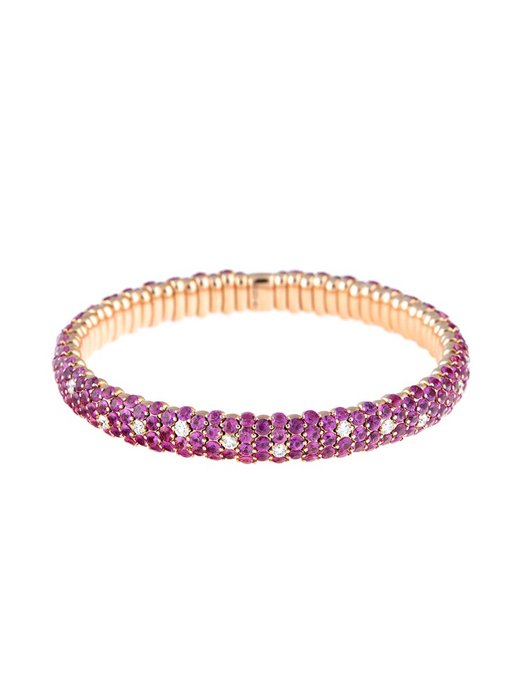 Stretch Collection 18K Rose Gold Diamonds and Pink Sapphires Bracelet
