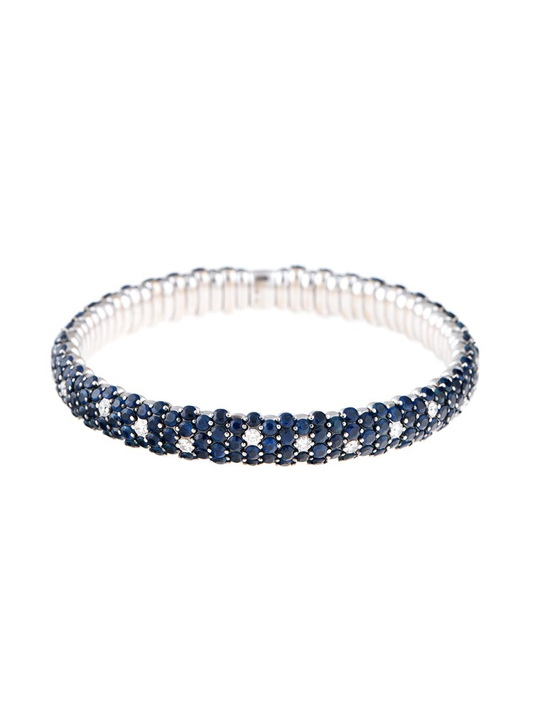 Stretch Collection 18K White Gold Diamonds and Sapphires Bracelet