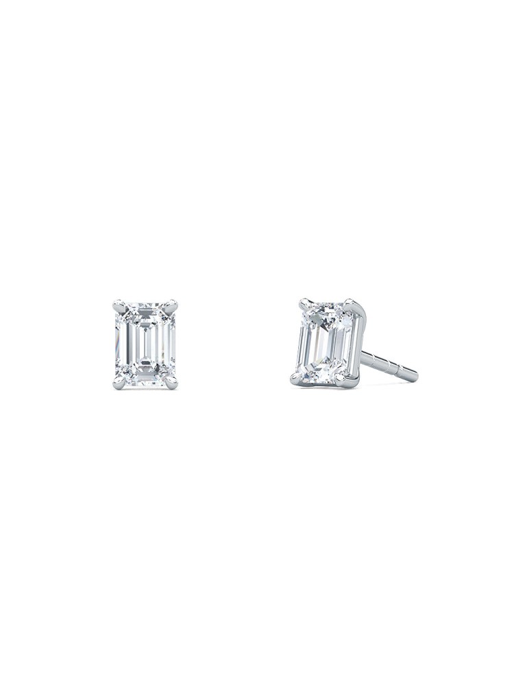 0.50 Emerald Shape Lab-Grown Diamond Earring Studs set in 14K White Gold
