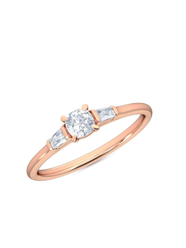 0.30 Ct Cushion and Baguette Cut Petite Lab Grown Diamond Ring in 14K Rose Gold 