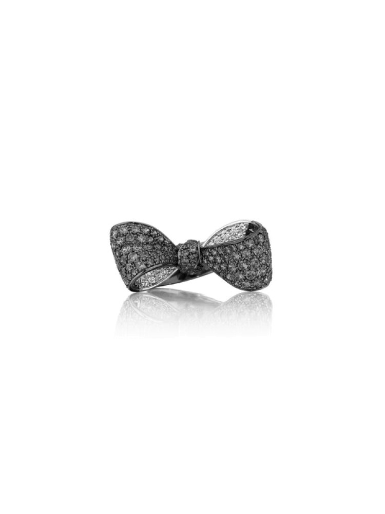 Bow Black & White Diamond Ring 