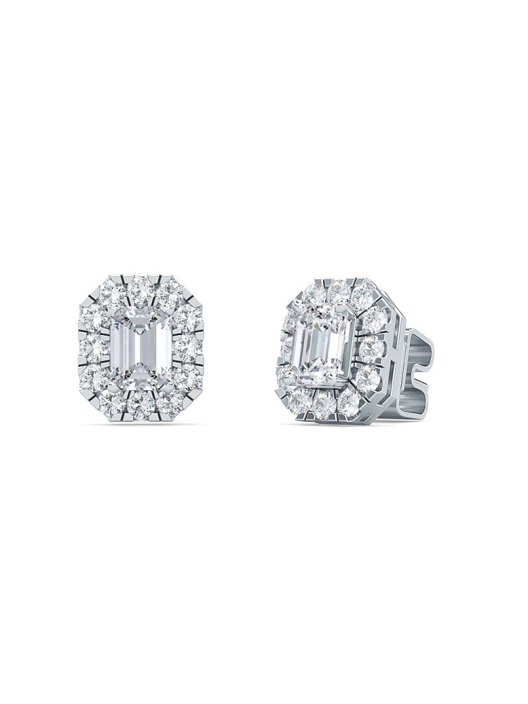 1.00 Ct Emerald Shape Lab-Grown Diamond Halo Earrings set in 14K White Gold 