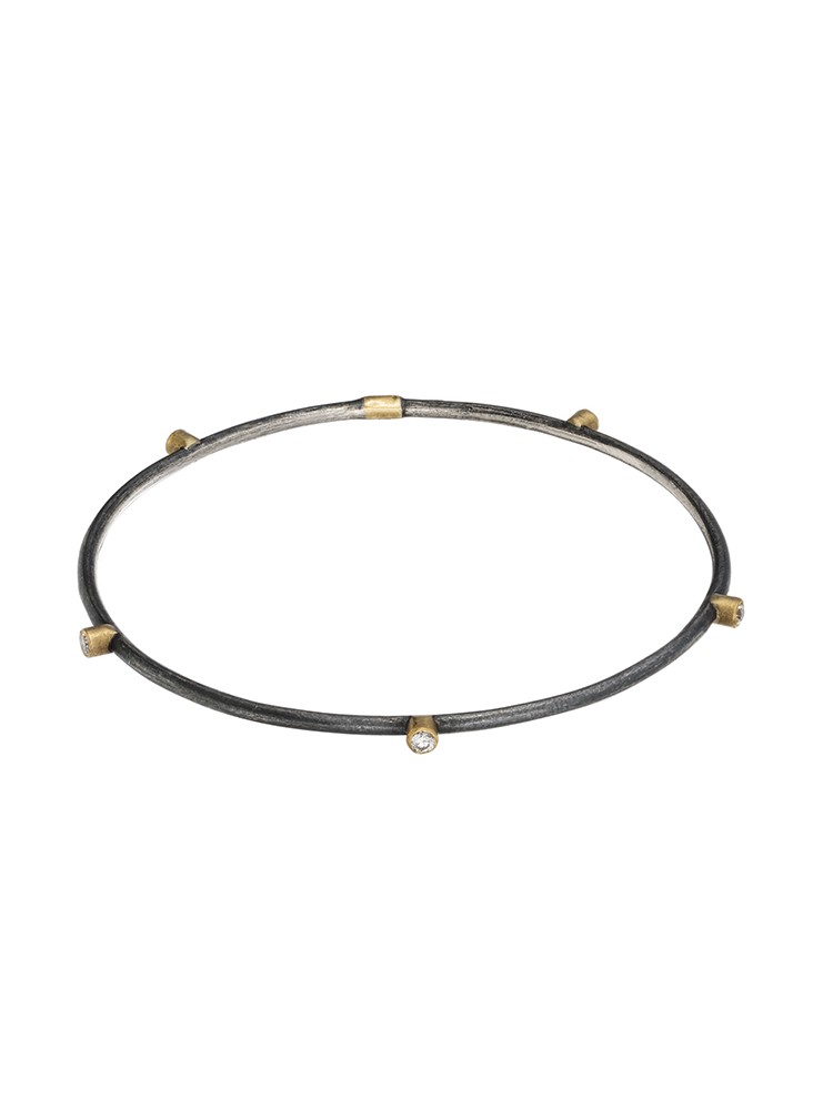 Yossi Harari Jewelry Oxidized Gilver Diamond Jane Stack Bangle
