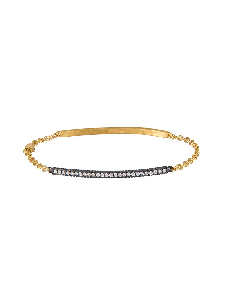 Yossi Harari Jewelry 18k Gold & Oxidized Gilver Diamond Lilah ID Bracelet 