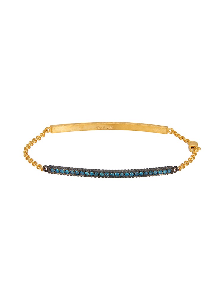 Yossi Harari Jewelry  18k Gold Blue Diamond Lilah ID Bracelet