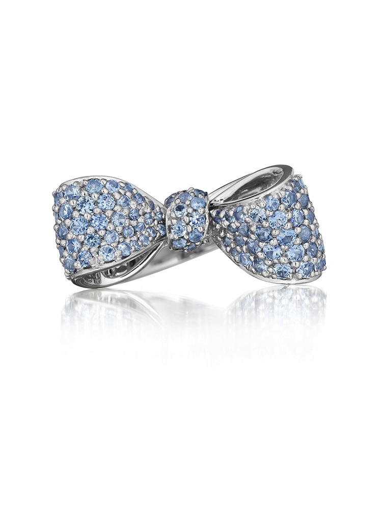 18K Gold Small Bow Gemstone Ring