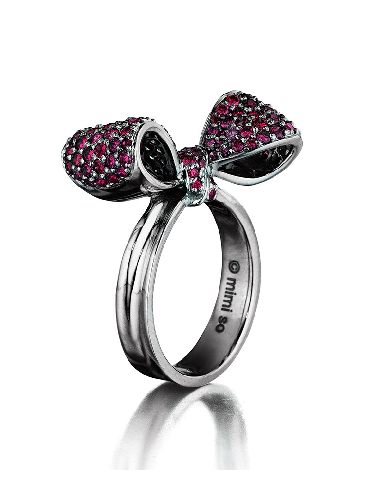 18K Gold Small Bow Gemstone Ring