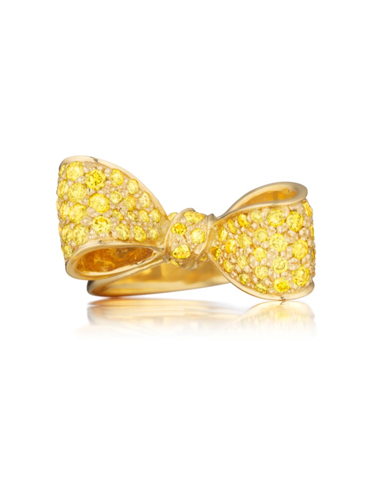 18K Gold Small Bow Gemstone Ring