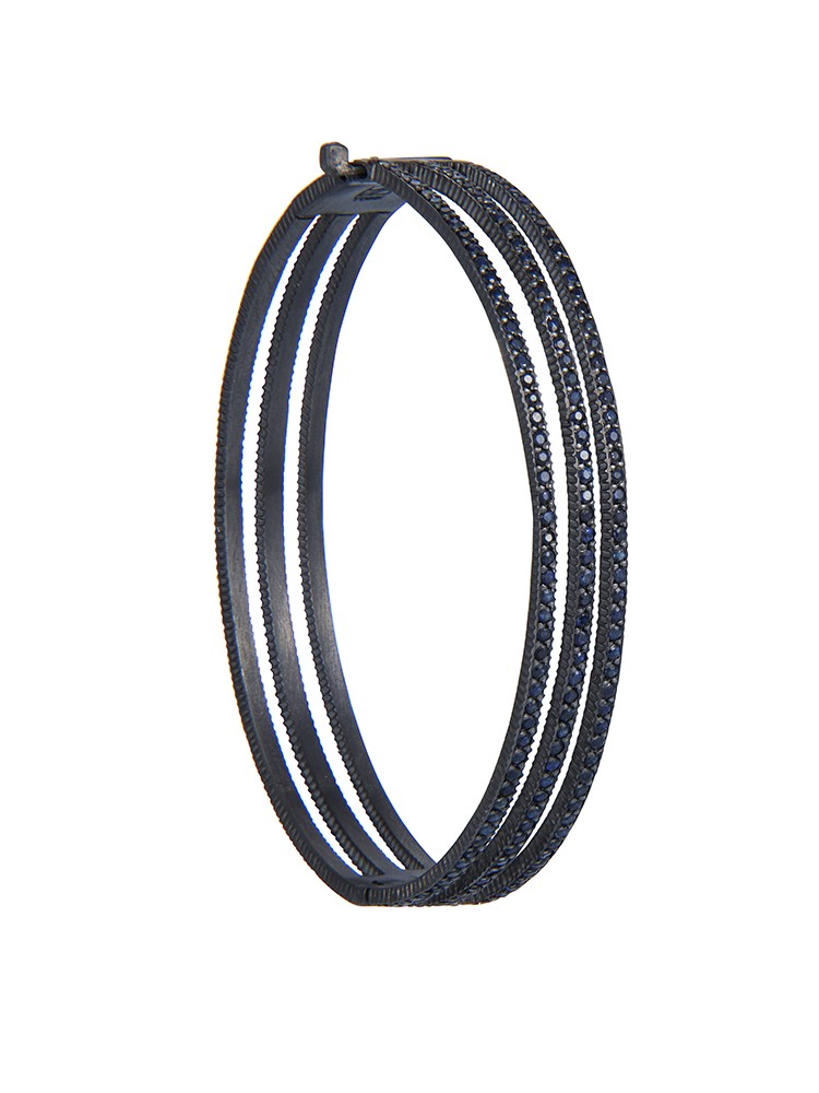 Yossi Harari Jewelry Oxidized Gilver Blue Sapphire Lilah Bracelet 