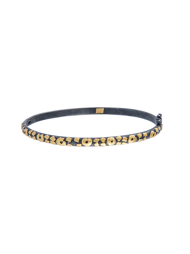 Yossi Harari Jewelry Jane 24k Gold & Oxidized Gilver Leopard Bangle 