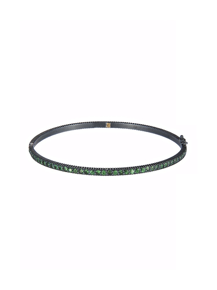 Yossi Harari Jewelry Oxidized Gilver Tsavorite Lilah Bangle