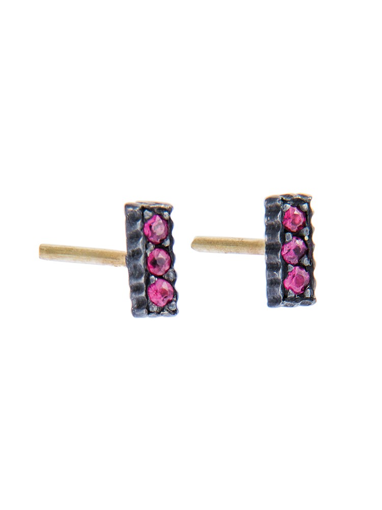 Yossi Harari Jewelry Oxidized Gilver Pave Ruby Lilah Stick Earrings