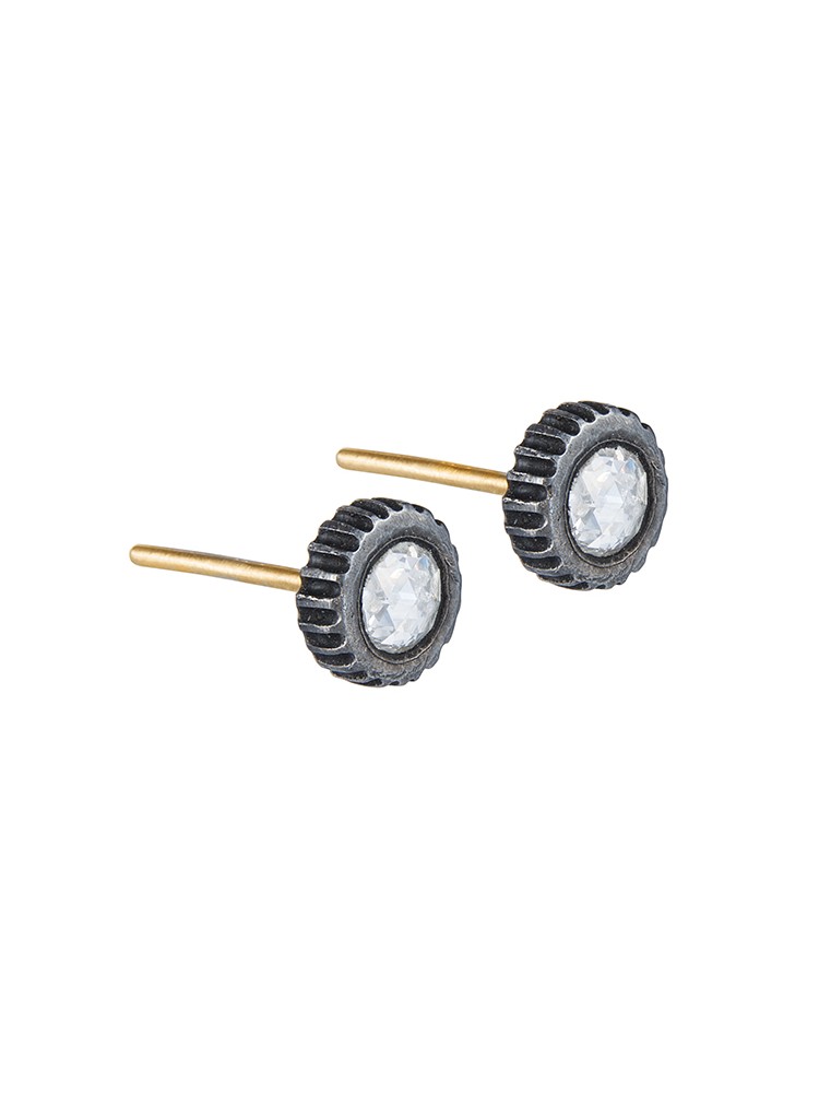 Yossi Harari Jewelry Oxidized Gilver Rose Cut Diamond Lilah Earrings