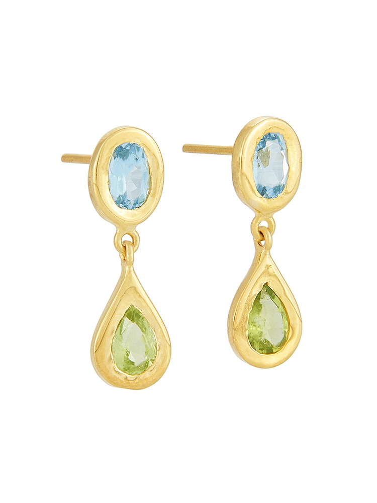 Yossi Harari Jewelry Roxanne 18k Gold Blue Topaz & Peridot Mica Earrings