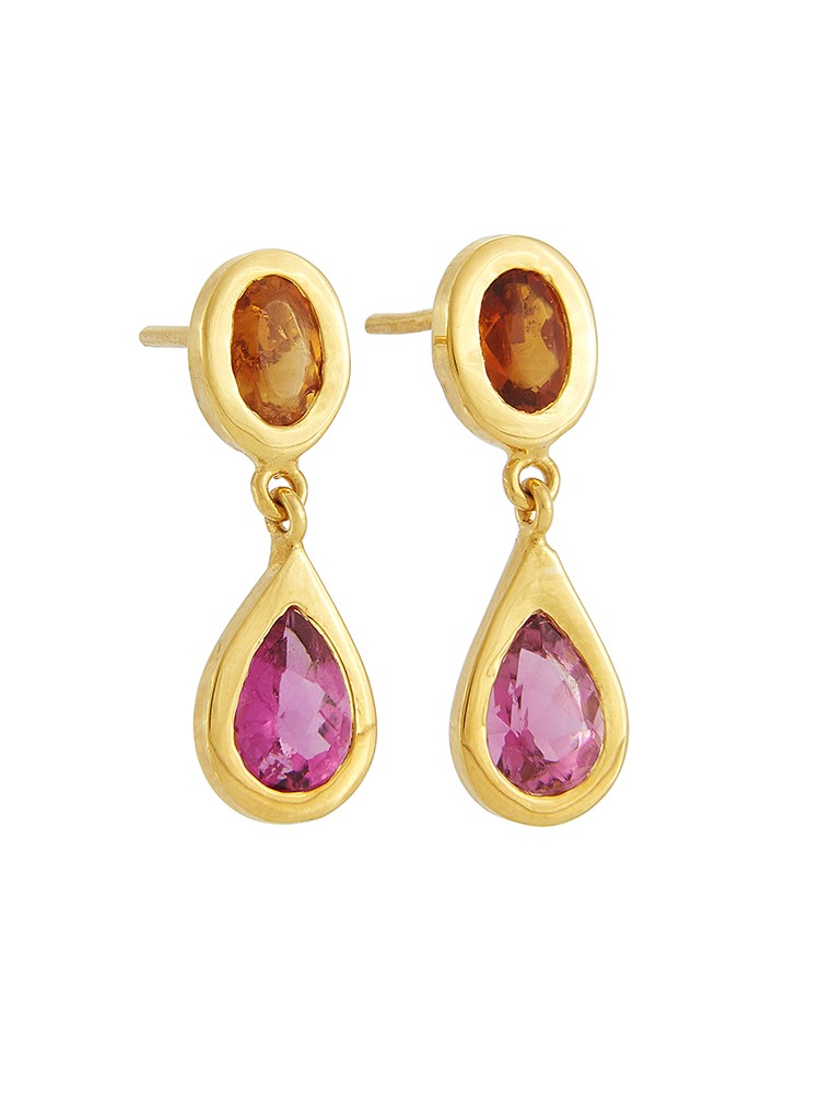 Yossi Harari Jewelry Roxanne 18k Gold Cirtine & Pink Tourmaline Mica Earrings