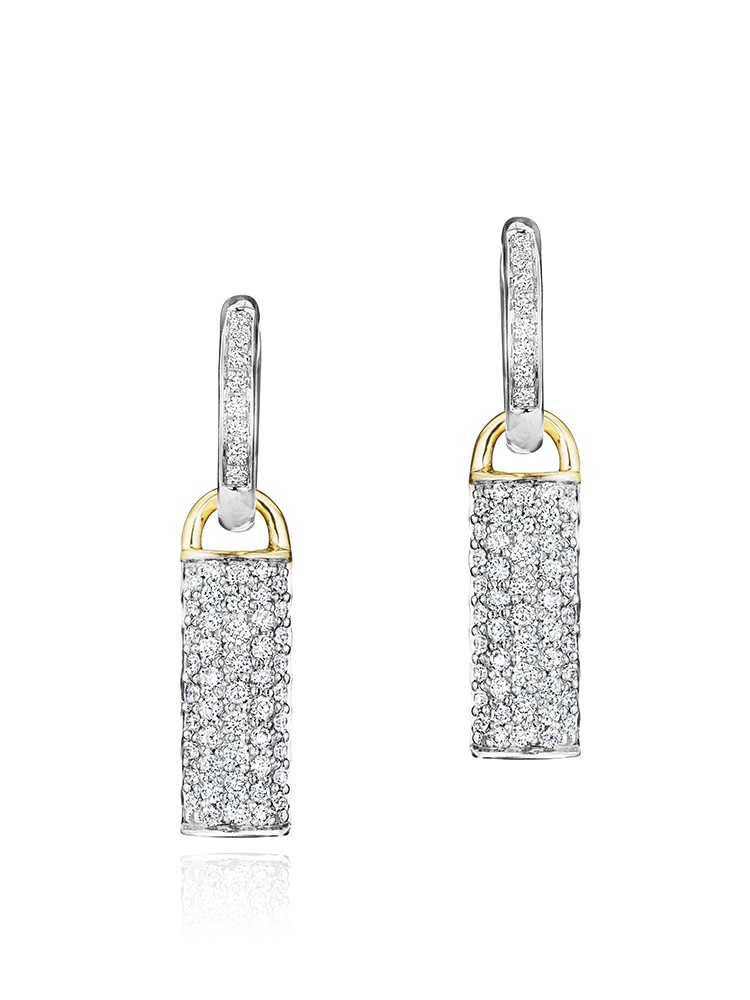 Yellow Gold and Diamond Bar Huggie Earrings