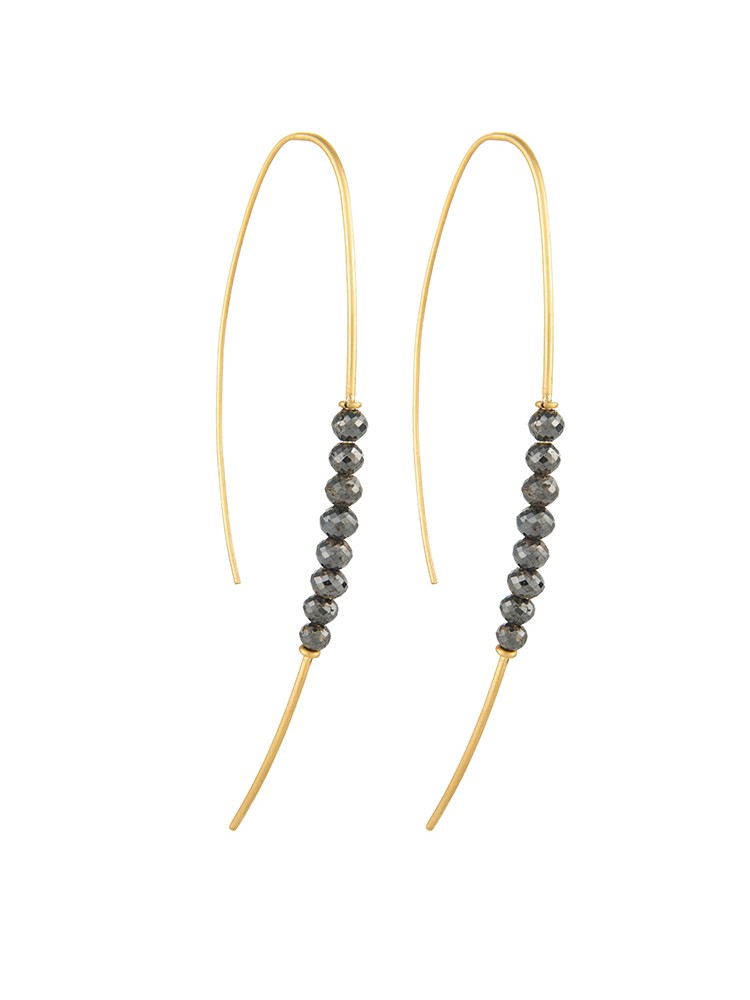 Yossi Harari Jewelry Jane 18k Gold & Black Diamond Beads Hoop Threader Earrings 