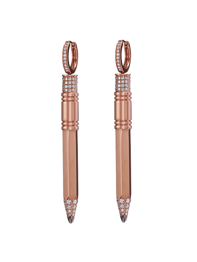 Tzuri 18k Rose Gold and Diamond Large Vertical Earrings