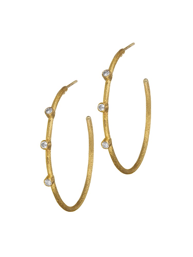 Yossi Harari Jewelry 24k Gold Diamond Jane Hoop Earrings