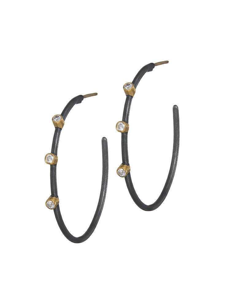 Yossi Harari Jewelry 24k Gold & Oxidized Gilver Diamond Jane Hoop Earrings