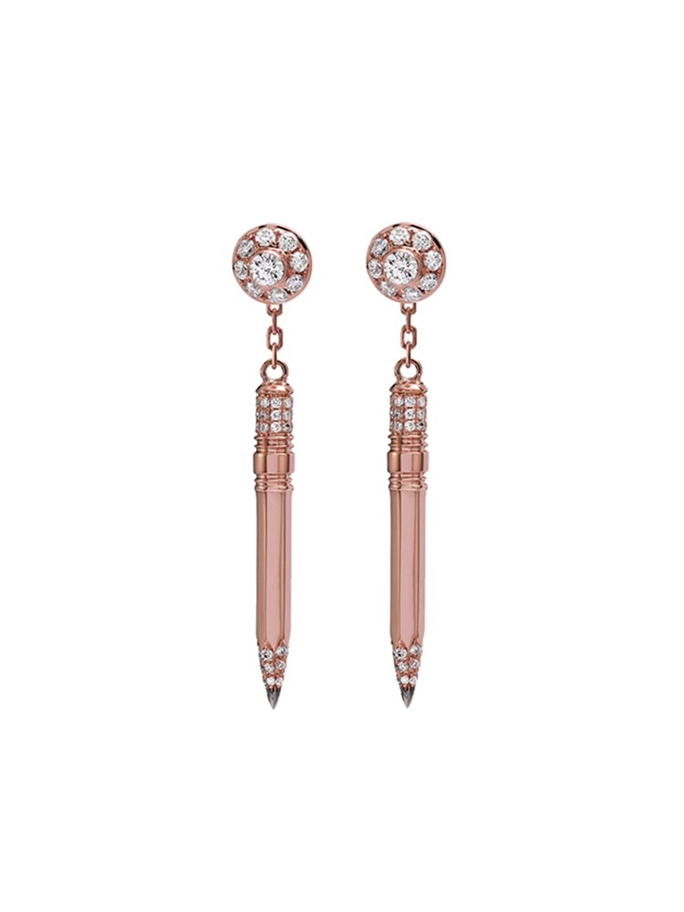 Tzuri 18k Rose Gold and Diamond Vertical Dangle Earrings