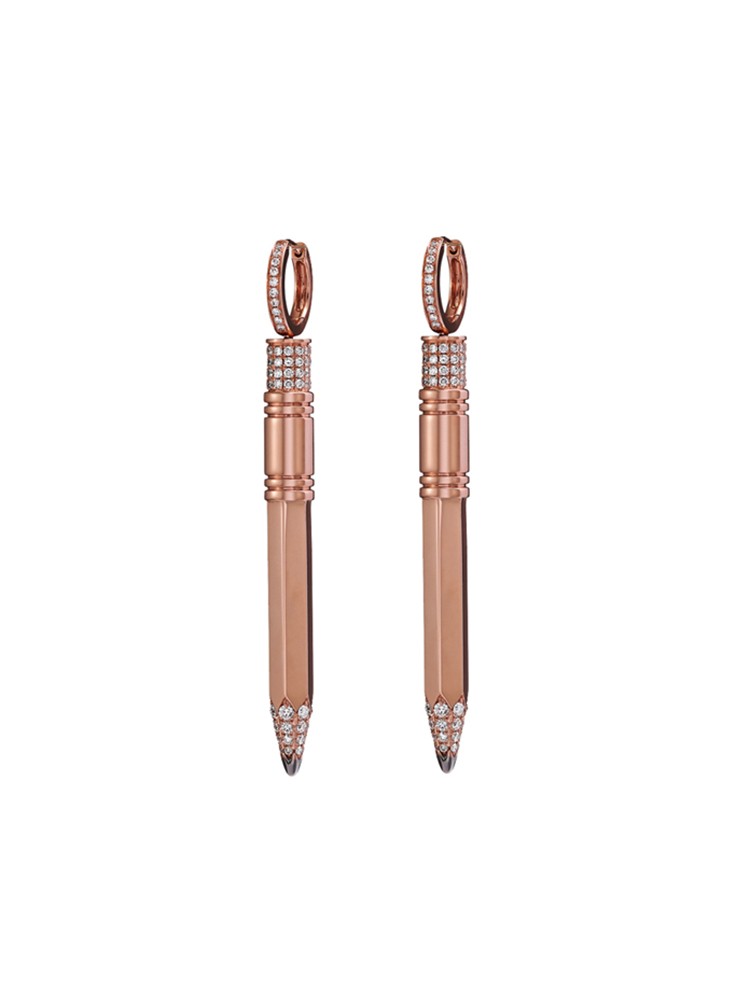 Tzuri 18k Rose Gold and Diamond Medium Vertical Earrings