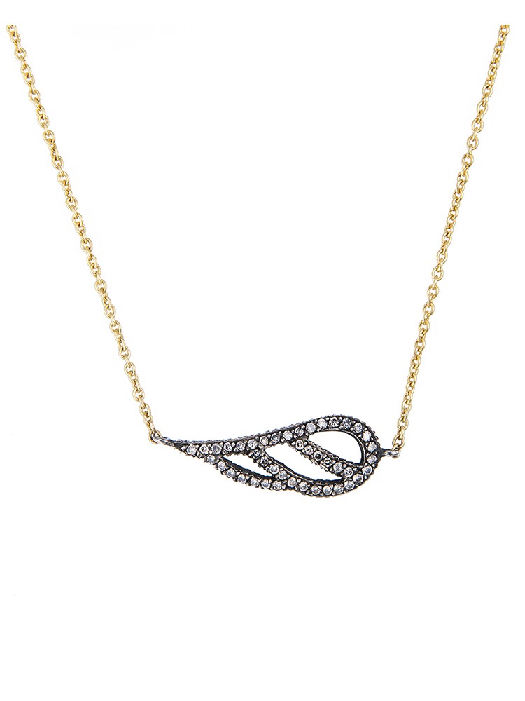 Yossi Harari Jewelry Lilah 18k Gold Diamond Feather Pendant Necklace 