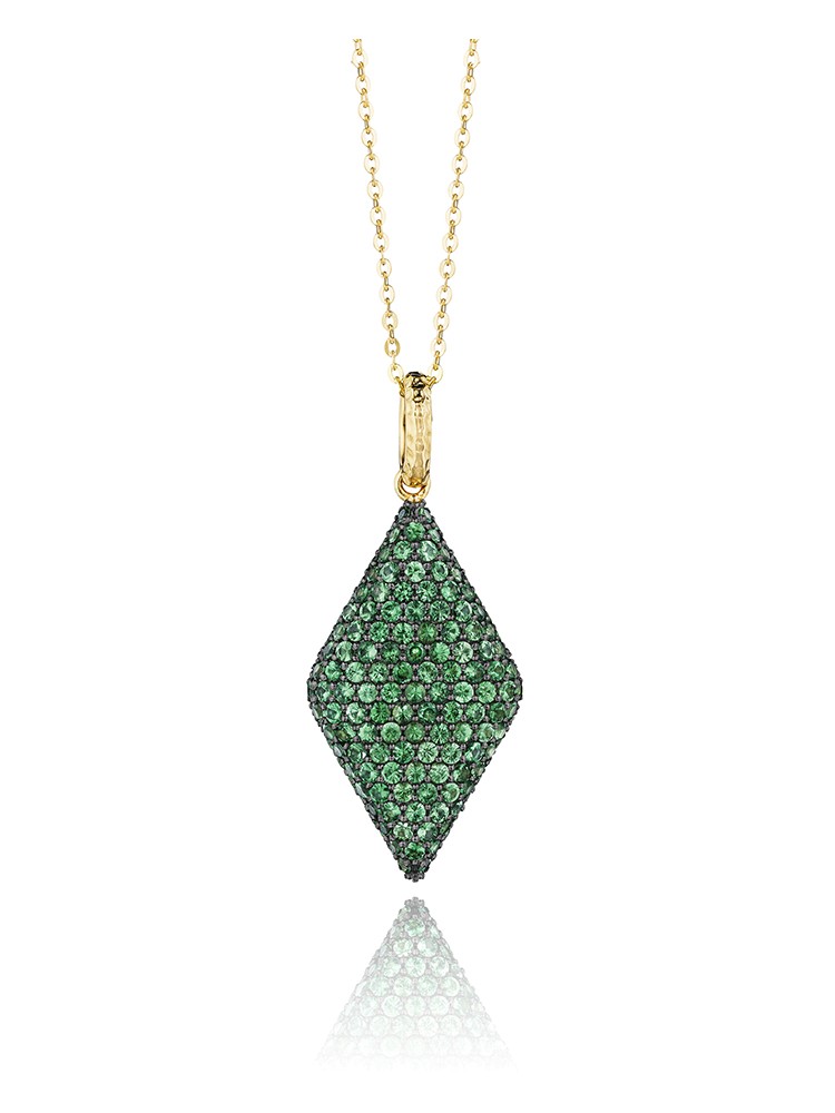 Yellow Gold & Tsavorite Diamond Shape Necklace