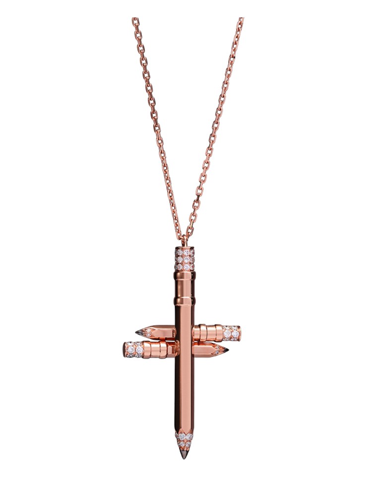 Tzuri 18k Rose Gold and Diamond Cross Necklace